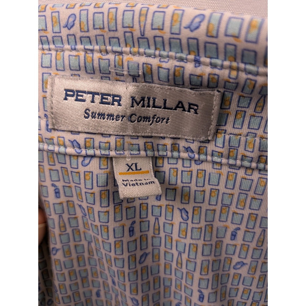 Peter Millar Polo Shirt Mens XL Blue Summer Comfort Cocktail Print MS23EK21S - Picture 5 of 8